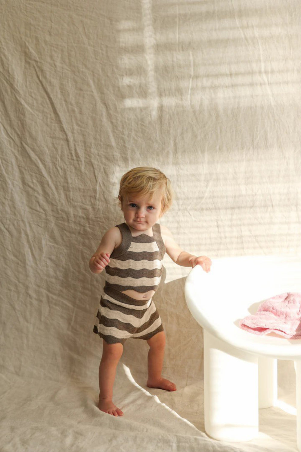 Terra Mini Coco Wave Baby Zomersetje – Top + Short – Natuurlijke Kleuren – Gebreide Katoenmix – 0-2 Jaar – Uniseks Zomeroutfit