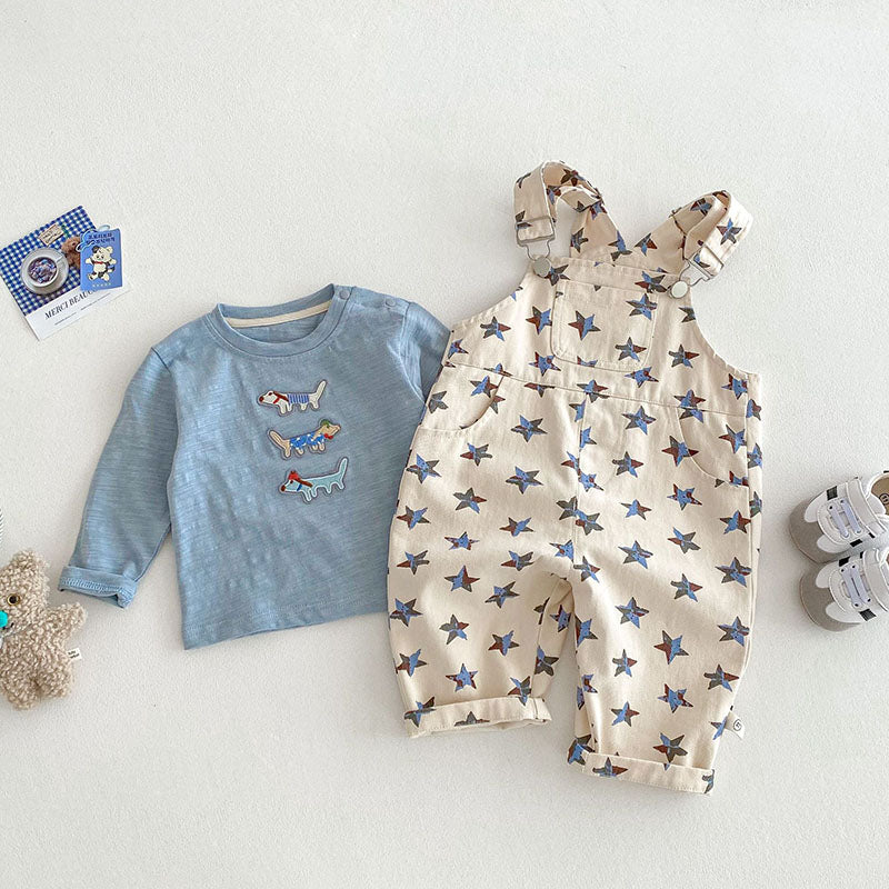 Tuinbroek met Sterren - Sterrenvanger Unisex, Beige/Groen, Katoen, Maat 0-5 Jaar
