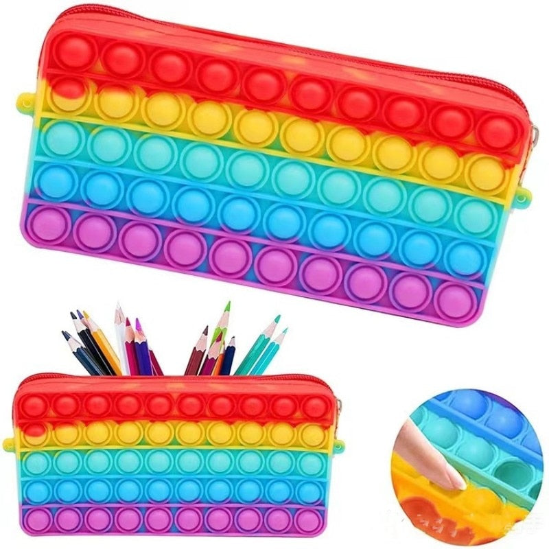 BubbleEase Pop-It Etui voor Kinderen – Siliconen Fidget Etui voor School en Stressvermindering