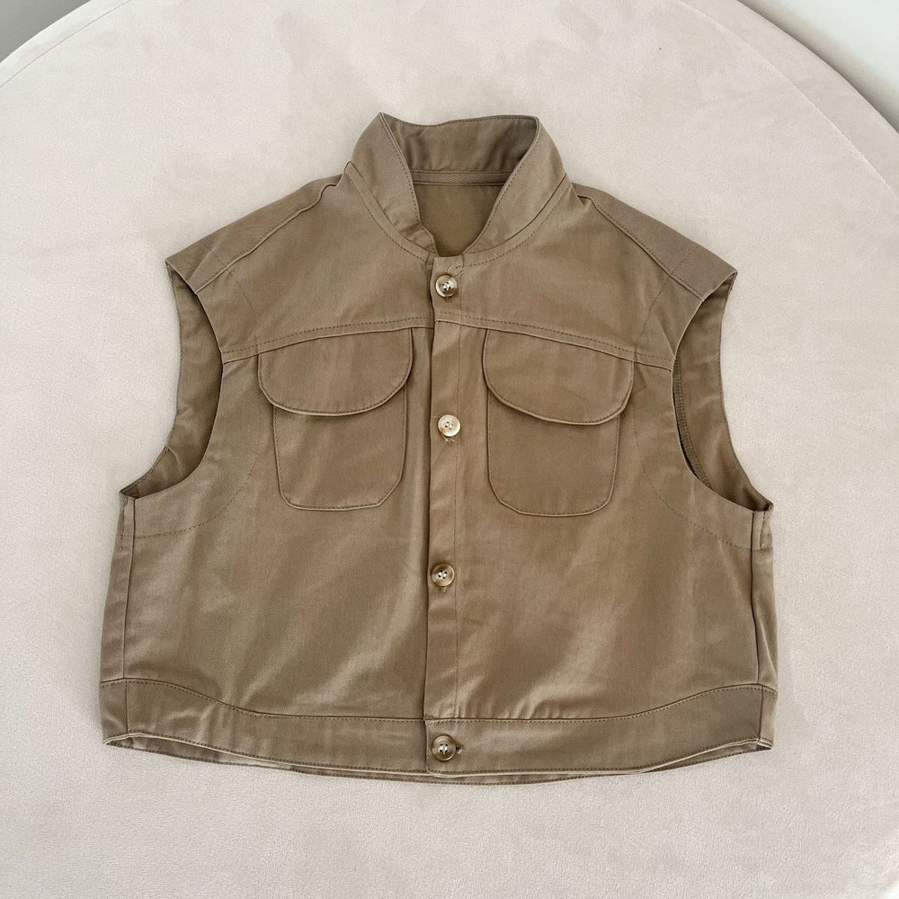 Gilet met Knoopsluiting - Explorer Unisex, Beige/Bruin, Katoen, 0-8 Jaar