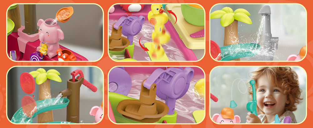 AquaFun PlayPark Waterspeeltafel – Educatief Waterspeelgoed met Fontein, Glijbaan & Dieren | Voor Binnen & Buiten | Leeftijd 2–6 Jaar