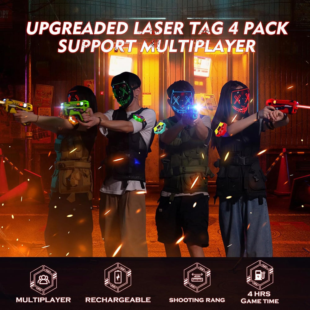 LaserBlaze Speelset 4-Persoons – Draadloos Laser Tag Spel met Pistolen & Body Gear | Laser Game voor Kinderen 6+ | Infrarood Speelgoed Pistolen Oplaadbaar