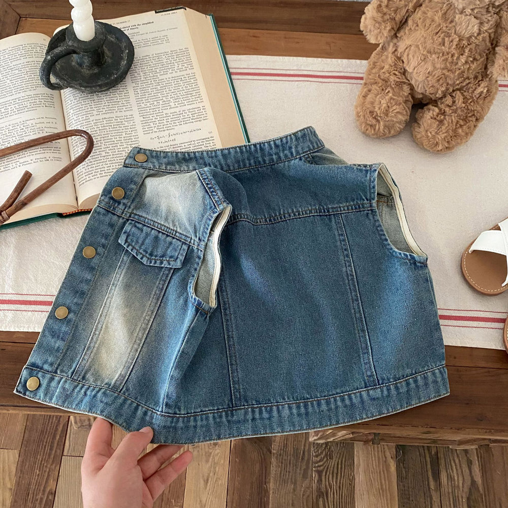 Spijkergilet met Vintage Wassing - Denim Rebel Unisex, Blauw, Katoen, Denim, Maat 0-6 Jaar