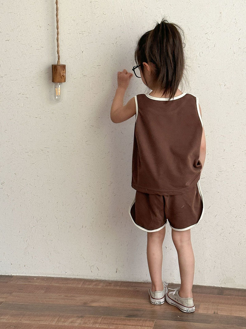 Basketbal LA Kleding Set Korte Broek + Hemd - Baby Peuter Kleuter Kinderen, Bruin/Wit, Katoen, Maat 0-8 Jaar