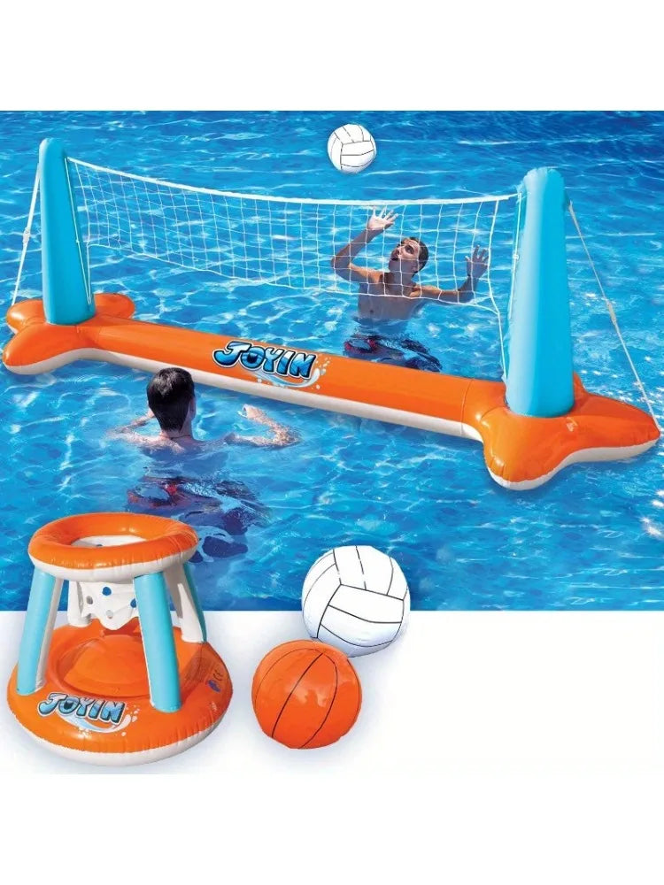 Opblaasbare Zwembad Speelset – Volleybalnet & Basketbalring | Drijvend