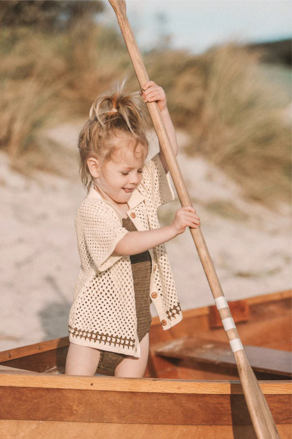 Milo Crochet Babyset – Gehaakt Zomersetje met Kraag & Houten Knopen | Maat 0–2 Jaar