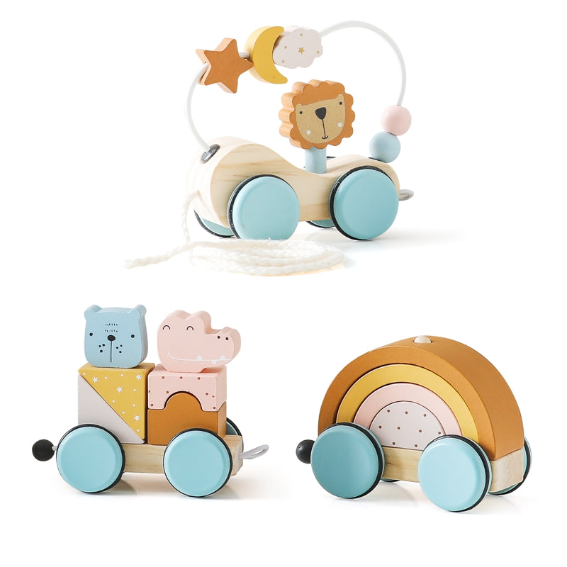Houten Treintje met Dieren & Regenboog – Koppelbaar Speelgoedtrein voor Peuters, Duurzaam Hout, +1 Jaar