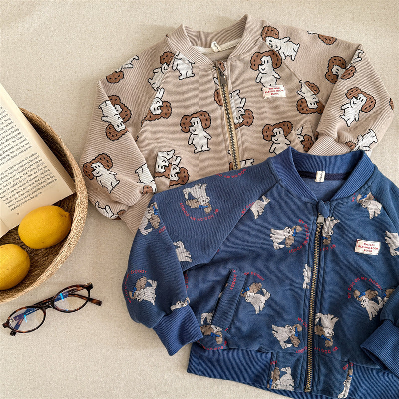 Vest met Hondjesprint - PuppyPals Unisex, Blauw/Bruin, Katoen, 0-6 Jaar