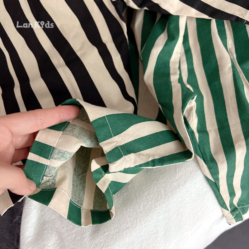 Gestreepte Kinderbroek – LucaLino Baggy Broek Unisex, Zwart/Groen, Katoen, Maat 0-6 Jaar