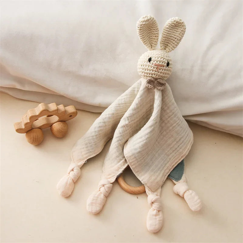 Knuffeldoekje voor Baby met Houten Bijtring en Rammelaar - 100% Katoen | Ideaal voor Doorkomende Tandjes & Comfort