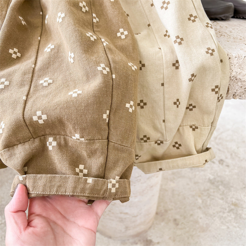 Baggy Broek met Print - Mila Bloomers Unisex, Bruin/Beige, Katoen, Linnen, Maat 0-6 Jaar