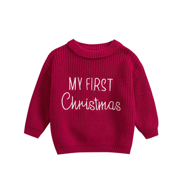 Kersttrui – Mijn Eerste Kerst Unisex, Groen/Rood/Khaki/Wit, Katoen, Maat 0-2 Jaar-More For Mini