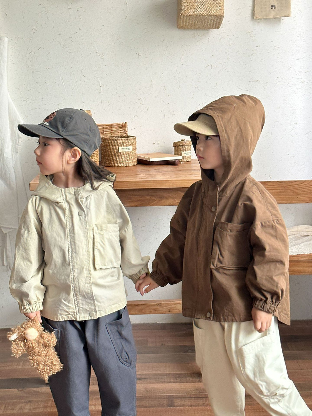 Windjack Parka - CozyShield Unisex, Beige/Bruin, Katoen, Maat 0-8 Jaar