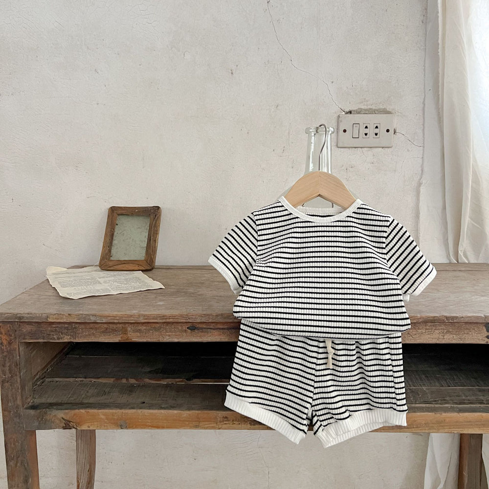 Unisex Zomerset Baby – 2-delig Rib Katoen T-shirt & Short | Nilo & Nox (0–3 Jaar