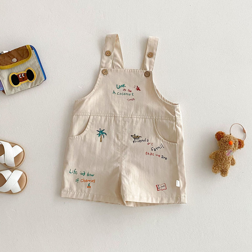 Tuinbroek met Palmbomen - Baby Peuter Kleuter Kinderen Playsuit, Beige/Bruin, Katoen, Maat 0-5 Jaar