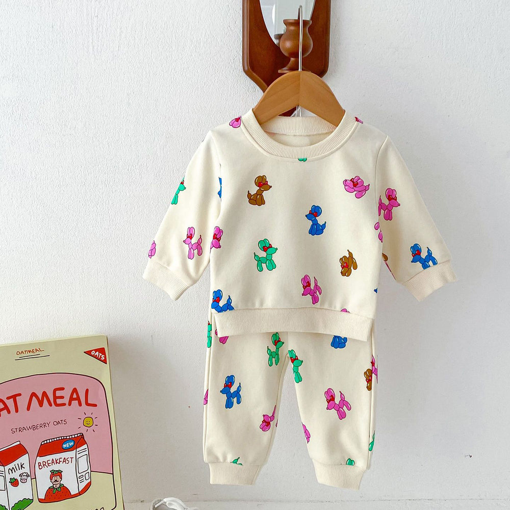 Joggingpak met Ballonhondjes - BouncyBuddies Unisex, Beige, Katoen, Maat 0-4 Jaar