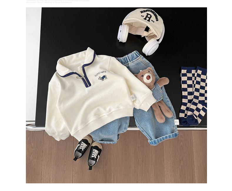 Sweater Vintage Look - Happiness Unisex, Wit, Katoen, Maat 0-4 Jaar-More For Mini
