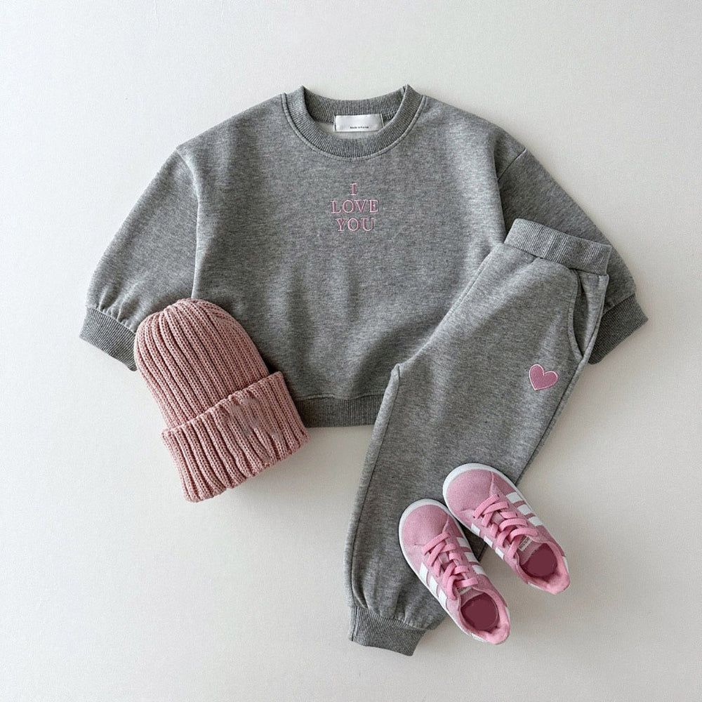 Joggingpak I Love You - Baby Peuter Kleuter Kinderen, Beige/Groen/Grijs/Blauw, Katoen, Maat 0-6 Jaar