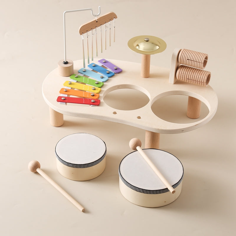 Houten Muziektafel - Educatief Muziekinstrument voor Kinderen, Inclusief Trommels, Xylofoon & Bekkens, +1 Jaar