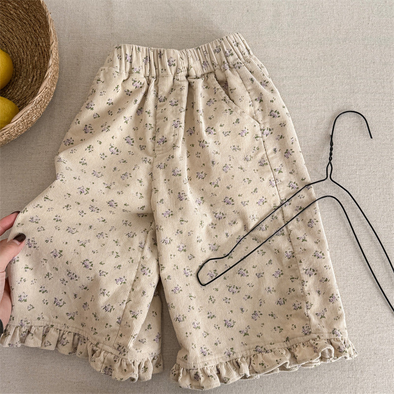 Flair Broek met bloemenprint – BohoBlossom Meisjes, Beige Katoen, Maat 0-6 Jaar