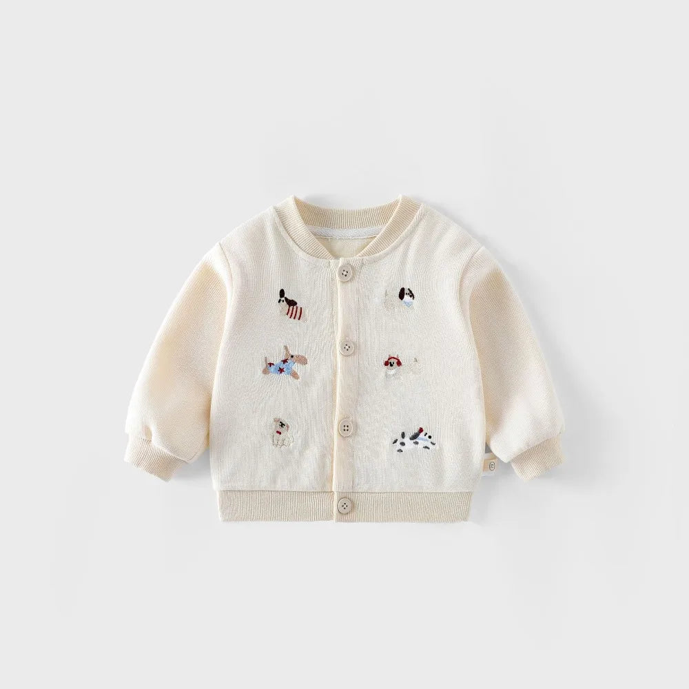 Trendy Baby & Peuter Baseball Jas – Herfst, Honden Borduursels & Comfortabel