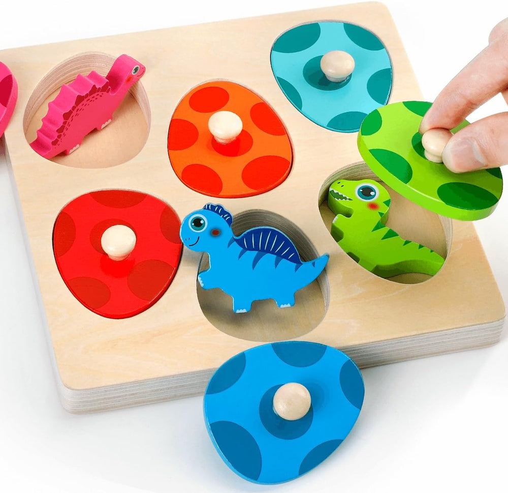 Houten Puzzel – Dino Discovery, Educatief Speelgoed voor Peuters, Fijne Motoriek, Kleurrijk & Duurzaam, +2 Jaar