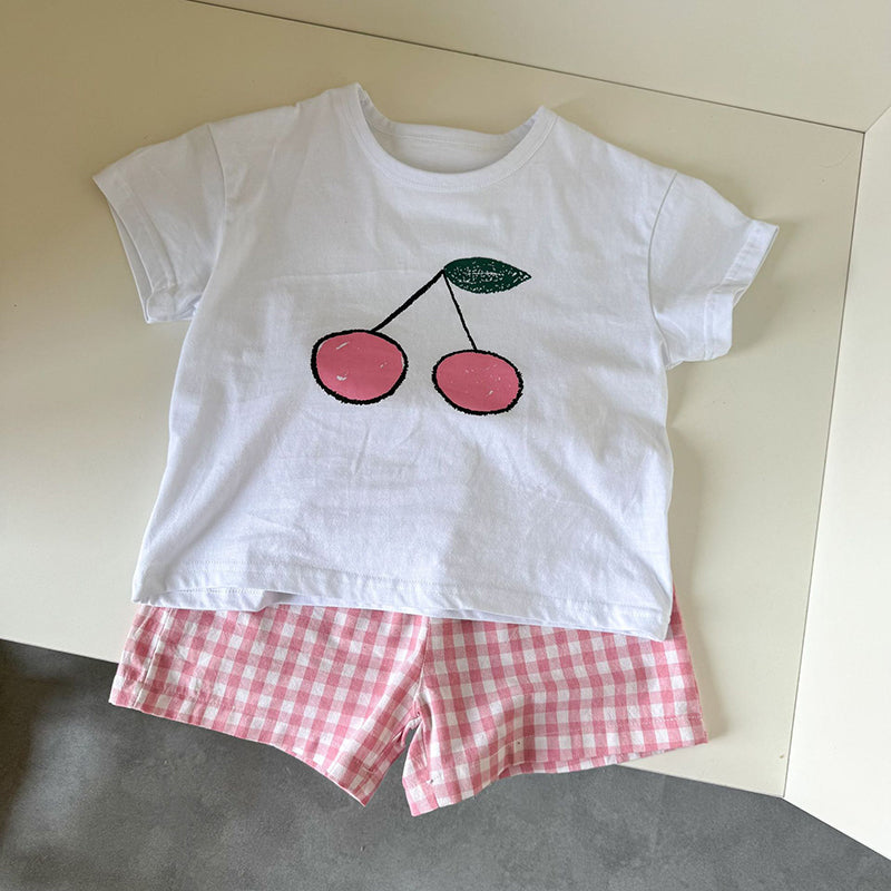 Frubino Fruit & Veggie Set – Zomer Kledingset Baby/Peuter/Kind 0-9 Jaar – T-shirt + Ruitshort – 100% Katoen – Unisex – Fruit Print