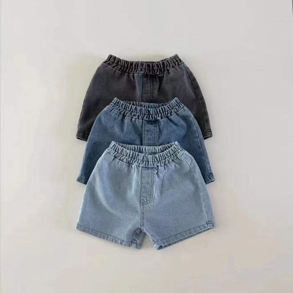 Korte Broek – DenimPlay Unisex, Zwart/Blauw/Lichtblauw, Katoen, Maat 0-3 Jaar