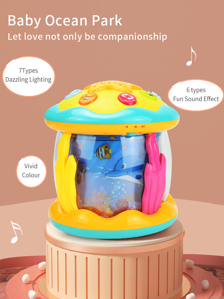 Montessori Tummy Tijd Projector – Oceaan Wereld Projectie, Zintuiglijke Stimulatie, BPA-vrij, Draagbaar, Kalmerende Muziek & Natuurgeluiden-More For Mini