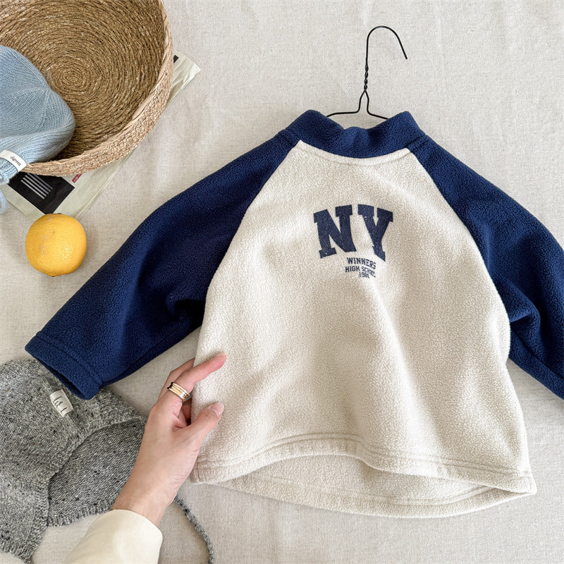Sweater met Fleece - CityStyle Unisex, Blauw/Wit, Katoen, Maat 0-6 Jaar-More For Mini