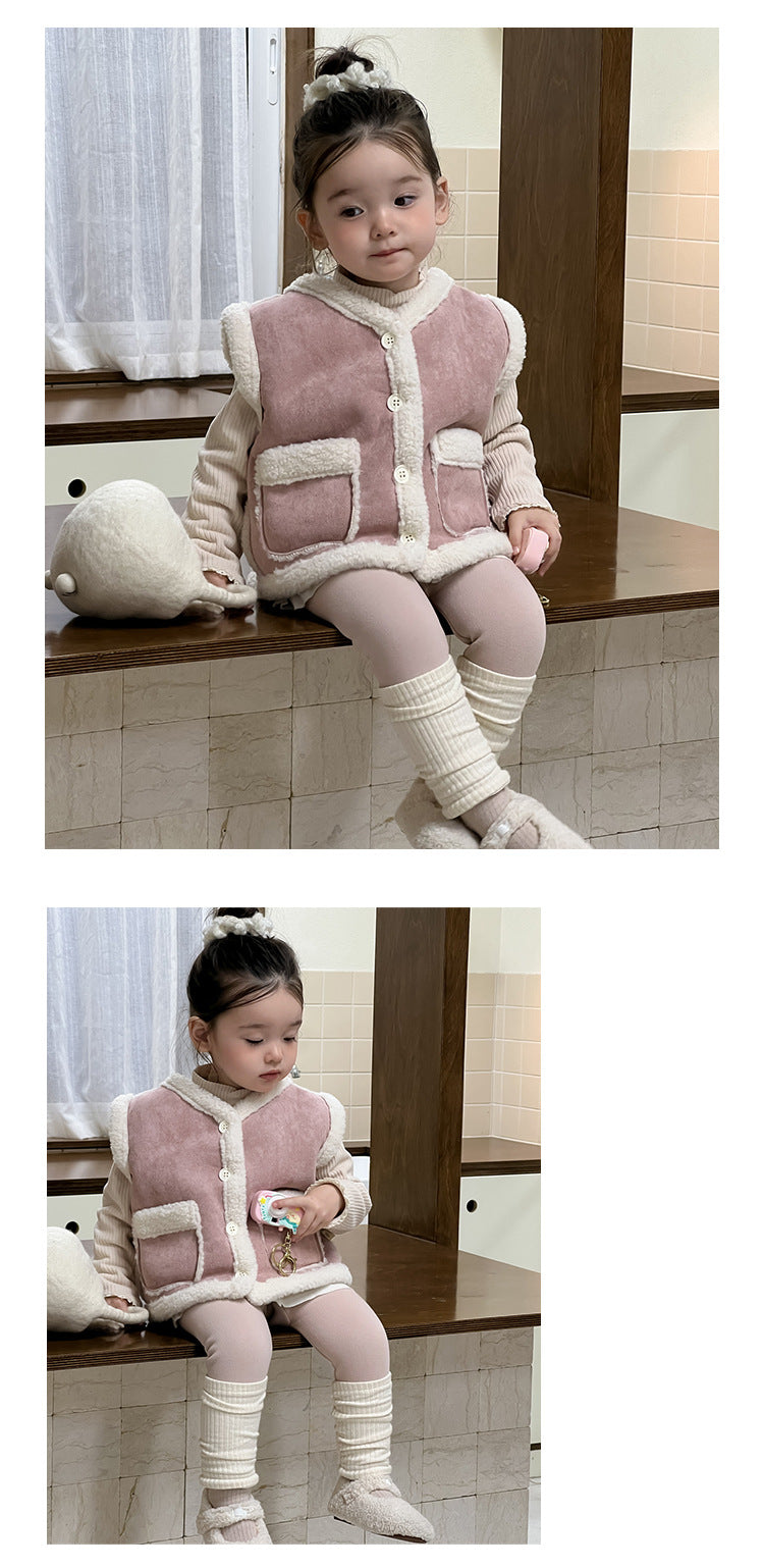 Teddy Gilet - CuddleChic Meisjes, Roze, Katoen, Maat 0-3 Jaar