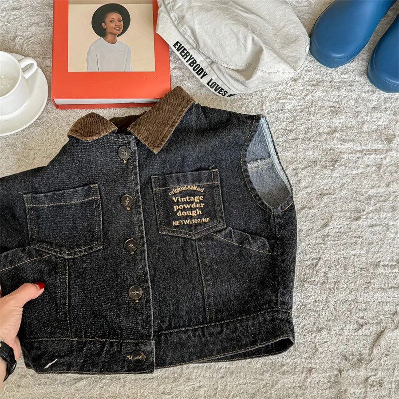 Kinder Spijker Gilet – Denim Bodywarmer Zonder Mouwen – Vintage Look (9m–6jr)