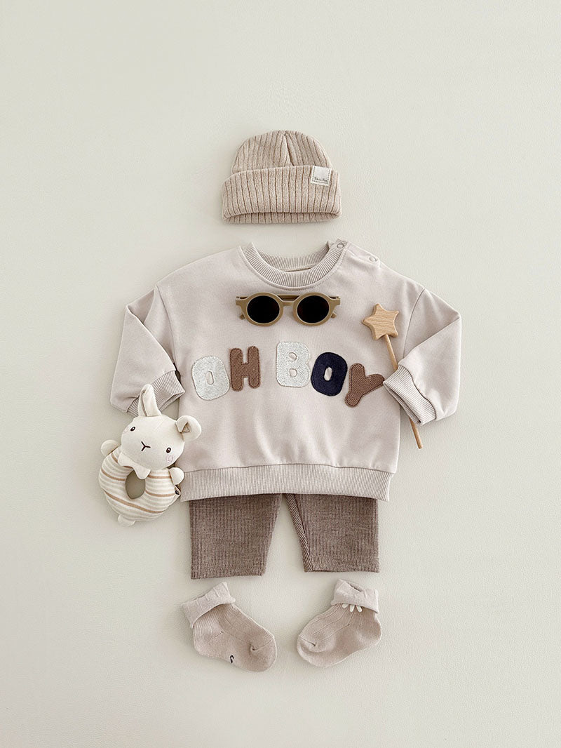 Kledingset Legging met Trui - LittleNomad Jongens, Beige/Bruin/Groen, Katoen, Maat 0-3 Jaar