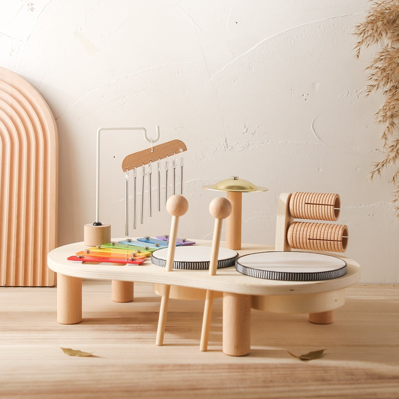 Houten Muziektafel - Educatief Muziekinstrument voor Kinderen, Inclusief Trommels, Xylofoon & Bekkens, +1 Jaar