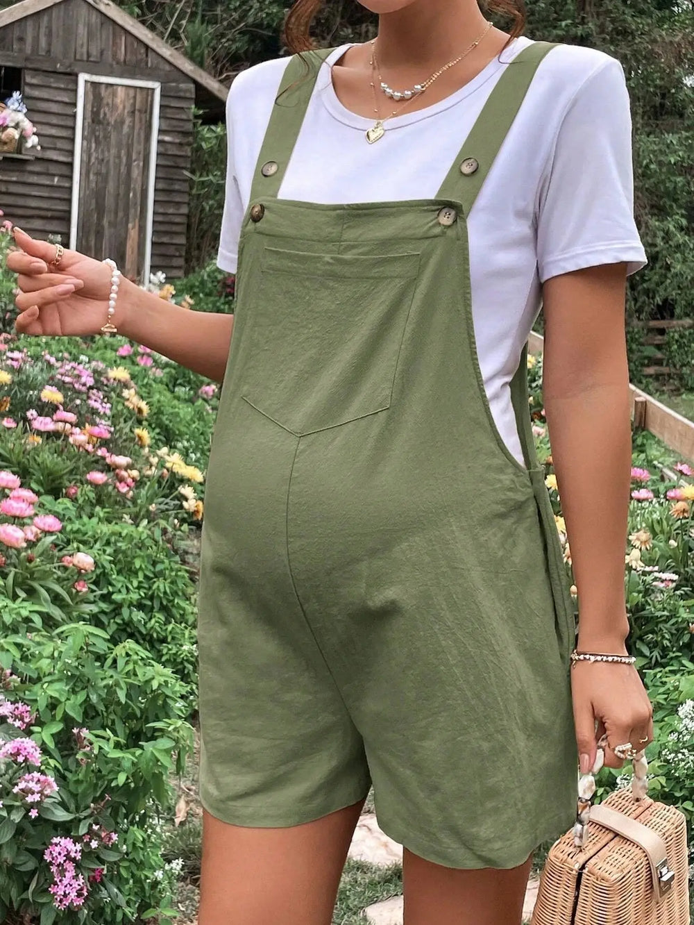 Zwangerschapsoverall Korte Tuinbroek van Katoen – Luchtige Zomer Positiekleding – Comfortabel voor Zwangere Vrouwen (S-XL)