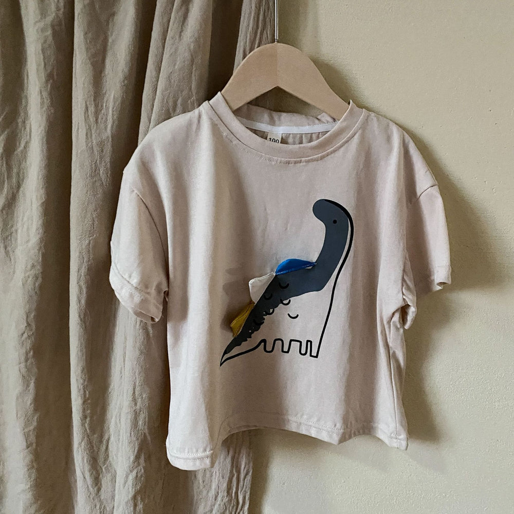 T-shirt met Dino - Peuter, Kleuter, Kinderen, Beige/Grijs, Katoen, Maat 1-7 Jaar