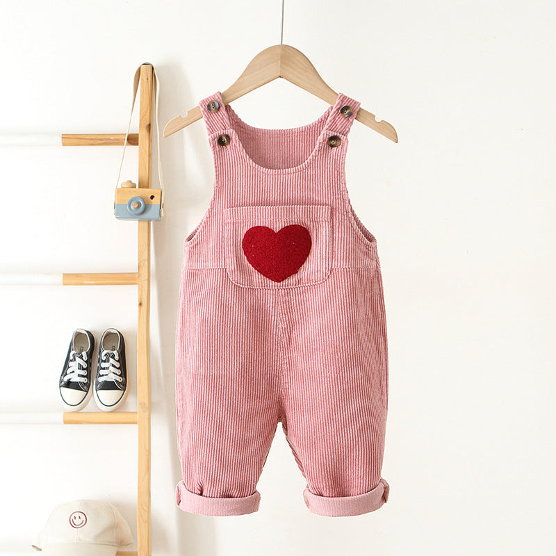 Tuinbroek met Hart - Cordi Love Meisjes, Beige/Roze/Bruin, Katoen, Maat 0-4 Jaar