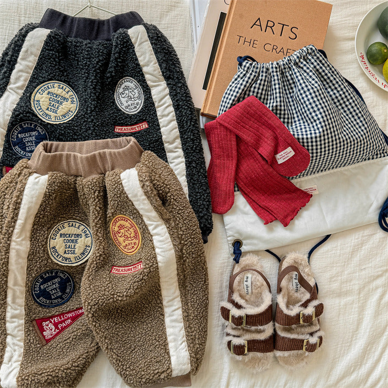 Teddy Joggingbroek - SnugTrail Unisex, Bruin/Grijs, Katoen, Maat 0-6 Jaar-More For Mini