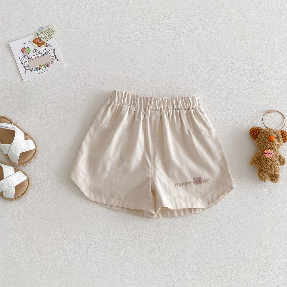 Korte Broek met Beer - Lino Shorts Unisex, Bruin/Groen/Beige/Blauw, Katoen, Maat 0-5 Jaar