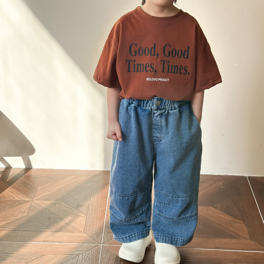 T-shirt met Good Times print – Lumi & Loom Unisex, Bruin/Wit, Katoen, Maat 0-8 Jaar