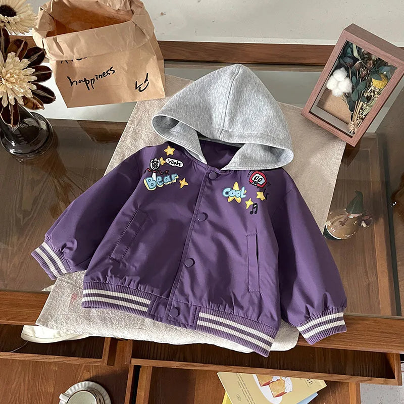 Jongens Herfstjas met Capuchon – Comfortabel, Cartoon Design & Warm