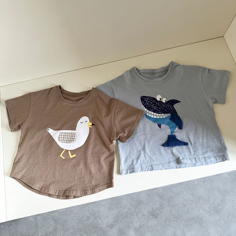 Kinder T-shirt Dierenprint – Haai of Meeuw | Katoen Baby & Peuter (0-8 jaar)