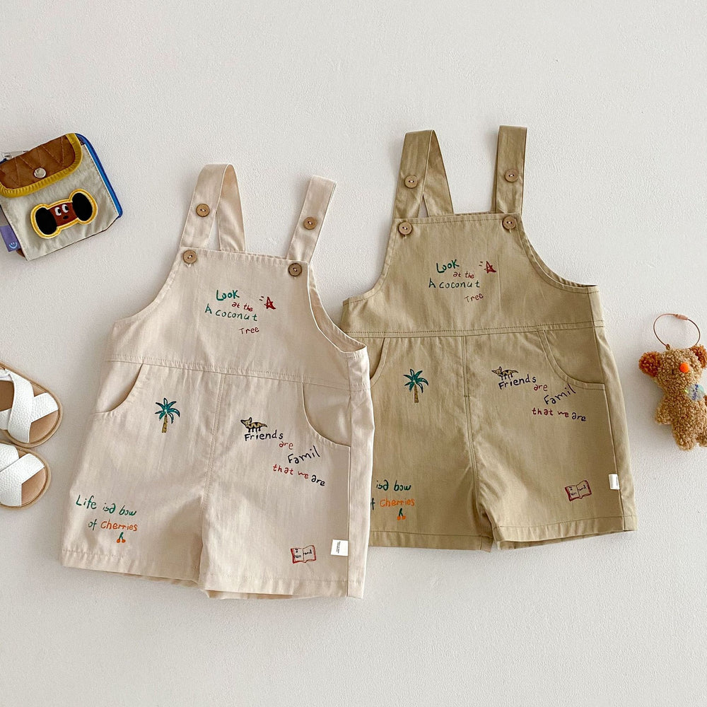 Tuinbroek met Palmbomen - Baby Peuter Kleuter Kinderen Playsuit, Beige/Bruin, Katoen, Maat 0-5 Jaar