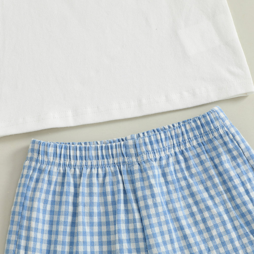 CrabbyCool Zomerset Baby & Peuter | T-shirt met Krabjes & Ruitjes Short | Katoen & Polyester | 6mnd–4jr | Wit & Blauw