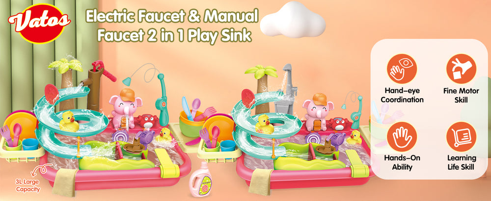 AquaFun PlayPark Waterspeeltafel – Educatief Waterspeelgoed met Fontein, Glijbaan & Dieren | Voor Binnen & Buiten | Leeftijd 2–6 Jaar