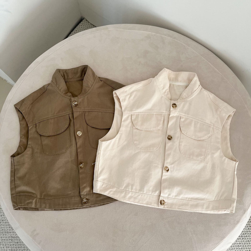Gilet met Knoopsluiting - Explorer Unisex, Beige/Bruin, Katoen, 0-8 Jaar