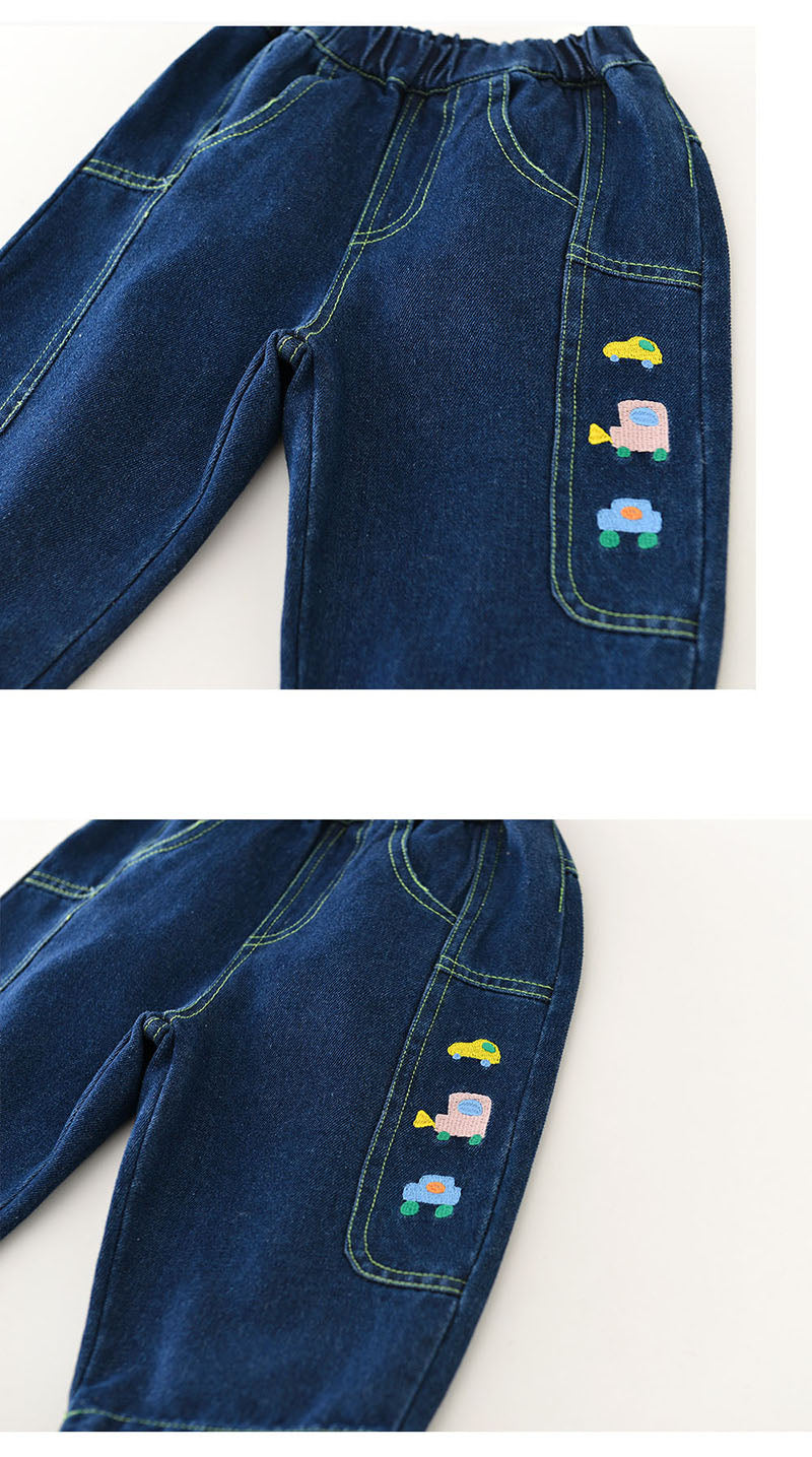 Spijkerbroek met Autoprint - Little Wheels Jeans Jongens, Blauw, Katoen, Denim, 0-3 Jaar
