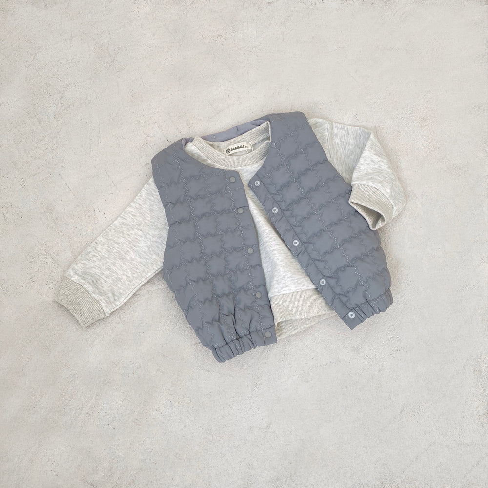 Gewatteerde Bodywarmer | Cloudnest Unisex, Grijs/Beige, Katoen, 0-3 Jaar