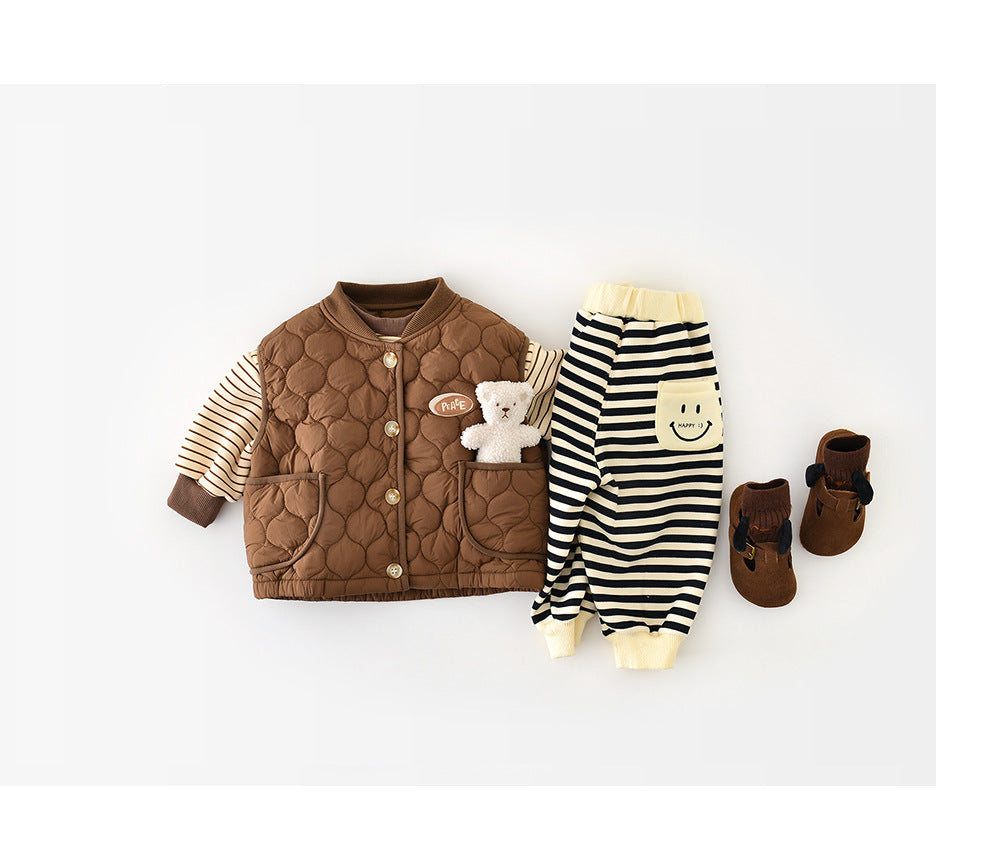 Gewatteerde Bodywarmer - CozyNest Unisex, Beige/Bruin, Katoen, Maat 0-4 Jaar