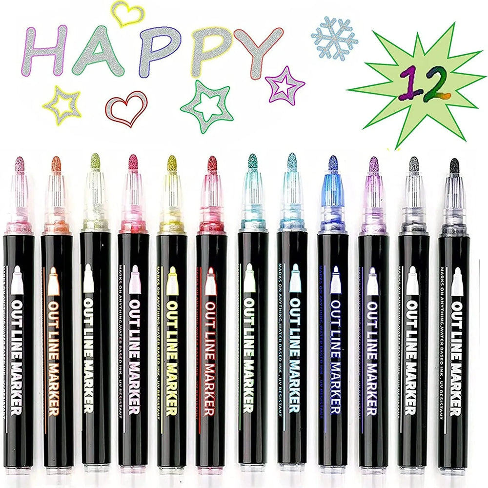 LuxeLine Spark Markers – Metallic Dubbele Lijn Stiften voor Creatieve Kunstwerken